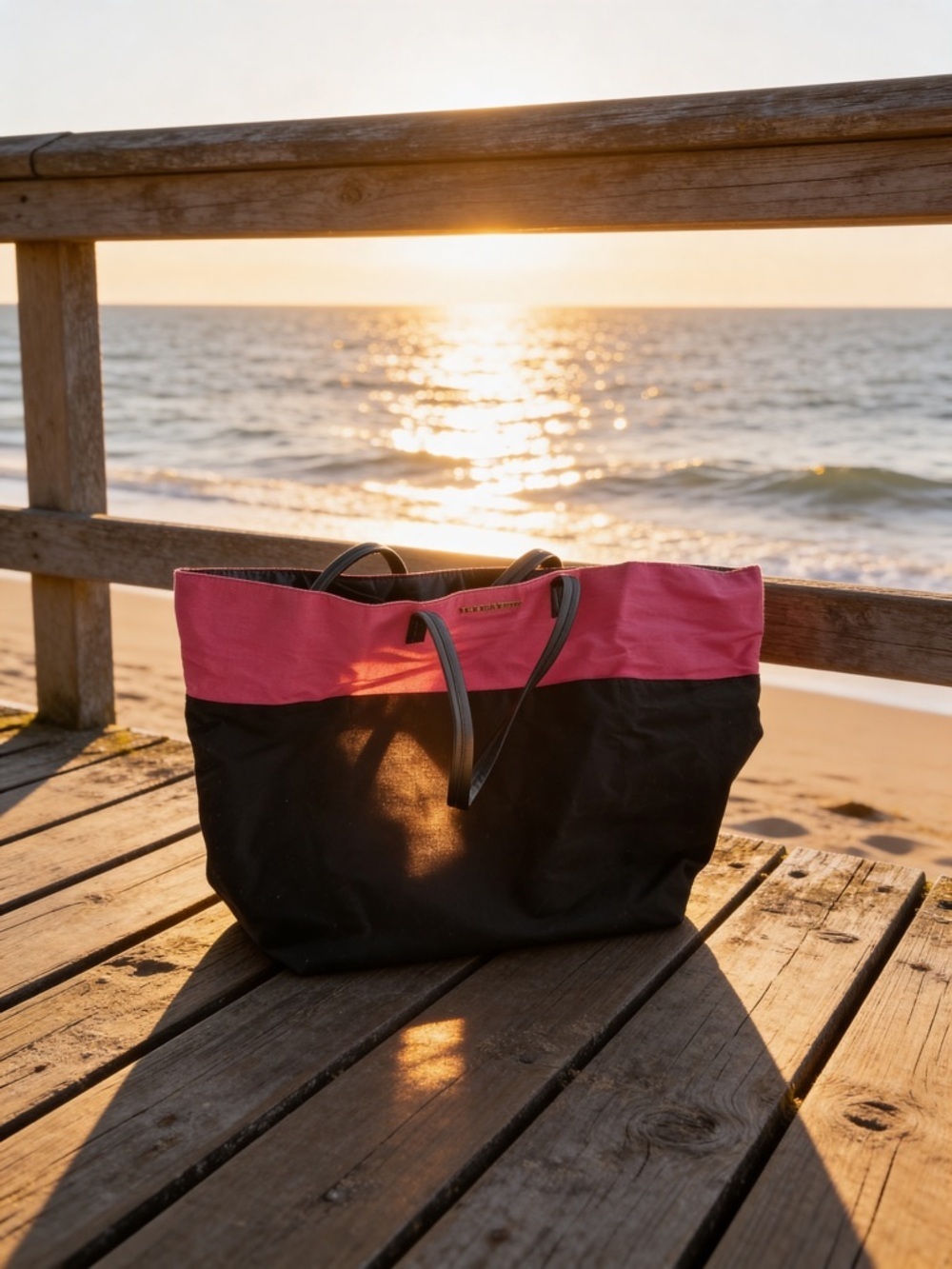Victoria's Secret Pink and Black Canvas Beach Tote